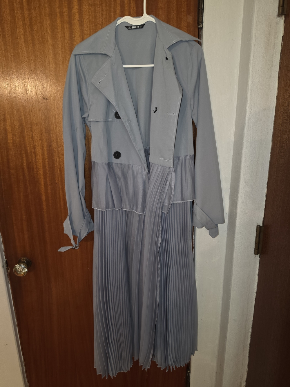 Pleated Midi Trench Dress in Light Gray - SHEIN